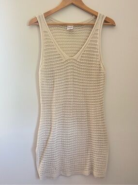 Cha Cha Open Stitch Crochet V-Neck Knit Cover Up Dress